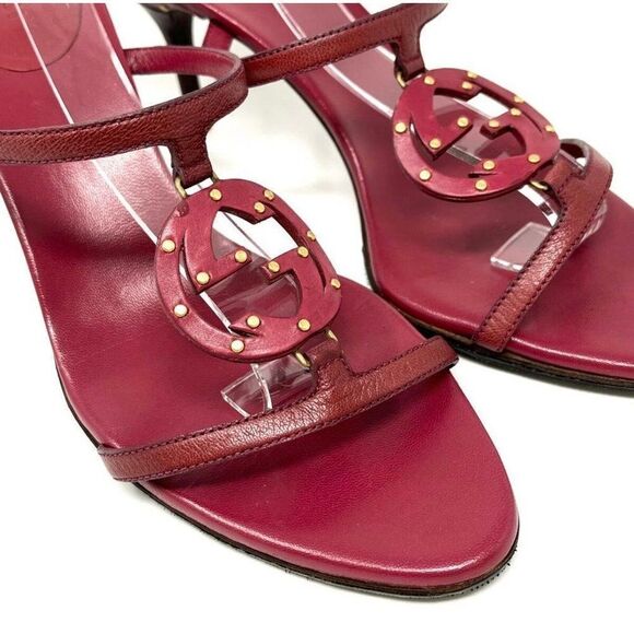 Authentic GUCCI Burgundy Interlocking GG Logo Mules Size 7.5 - Picture 5 of 16